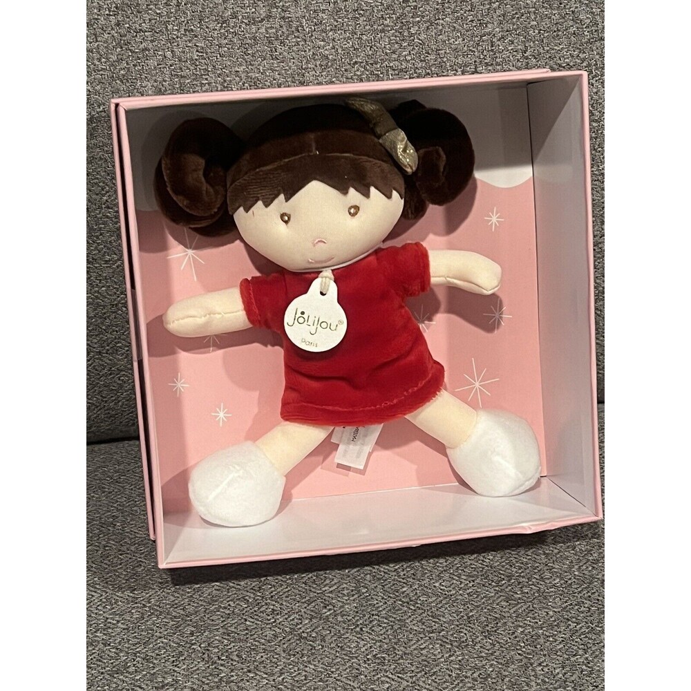 Jolijou My First Santa Doll Brown Hair Ponytails Bow Christmas Red Dress New